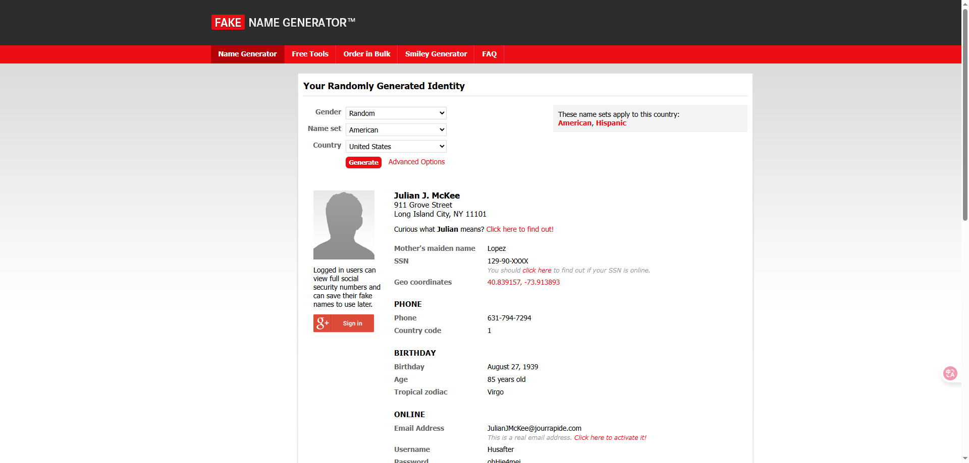 虚拟身份生成器